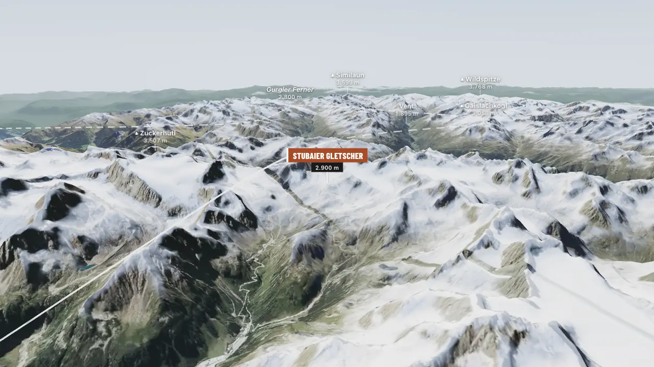 Stubaier Gletscher im 3D-Flug
