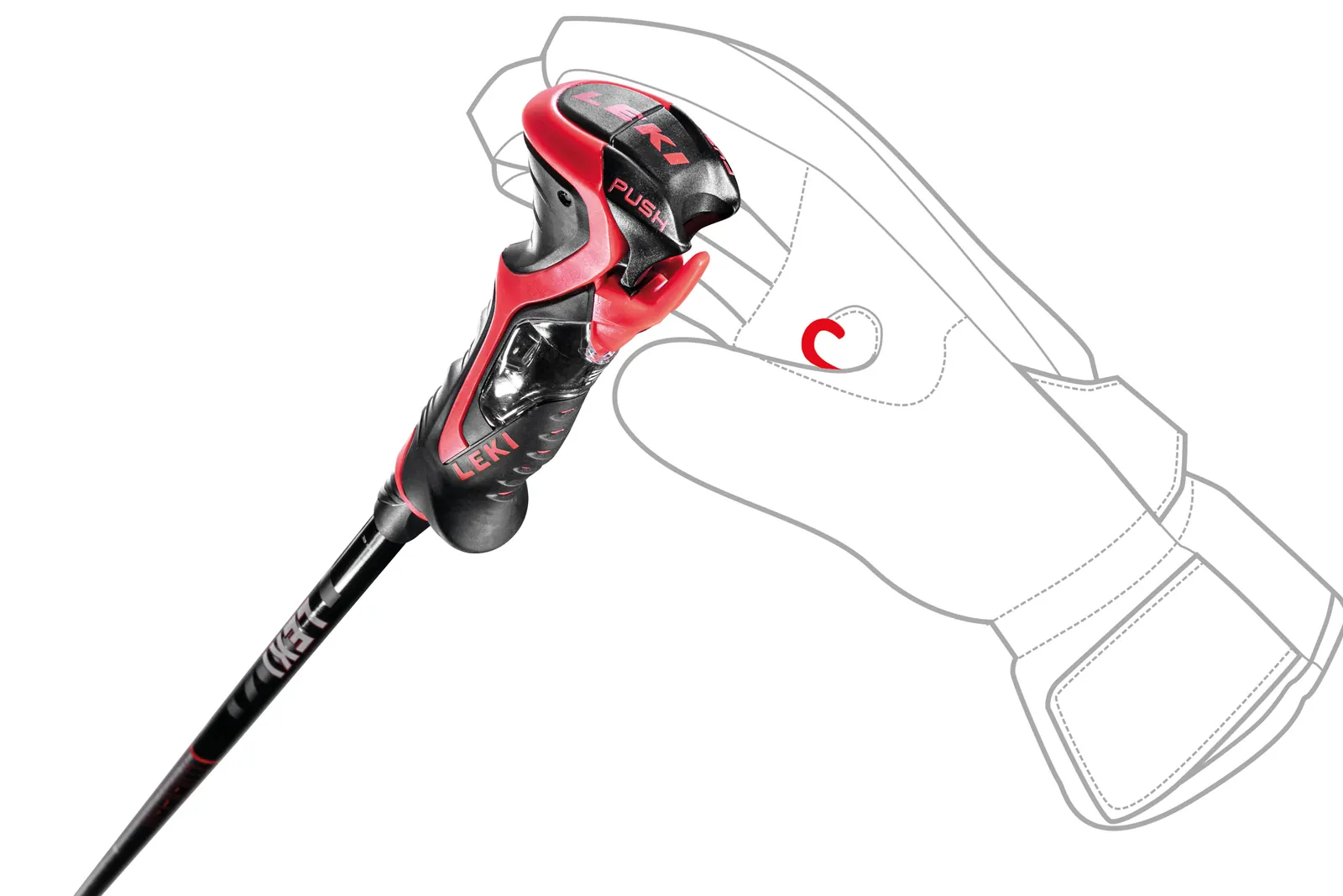 Trigger-3D-Griff mit eingezeichneter Hand und Verbindungsschlaufe