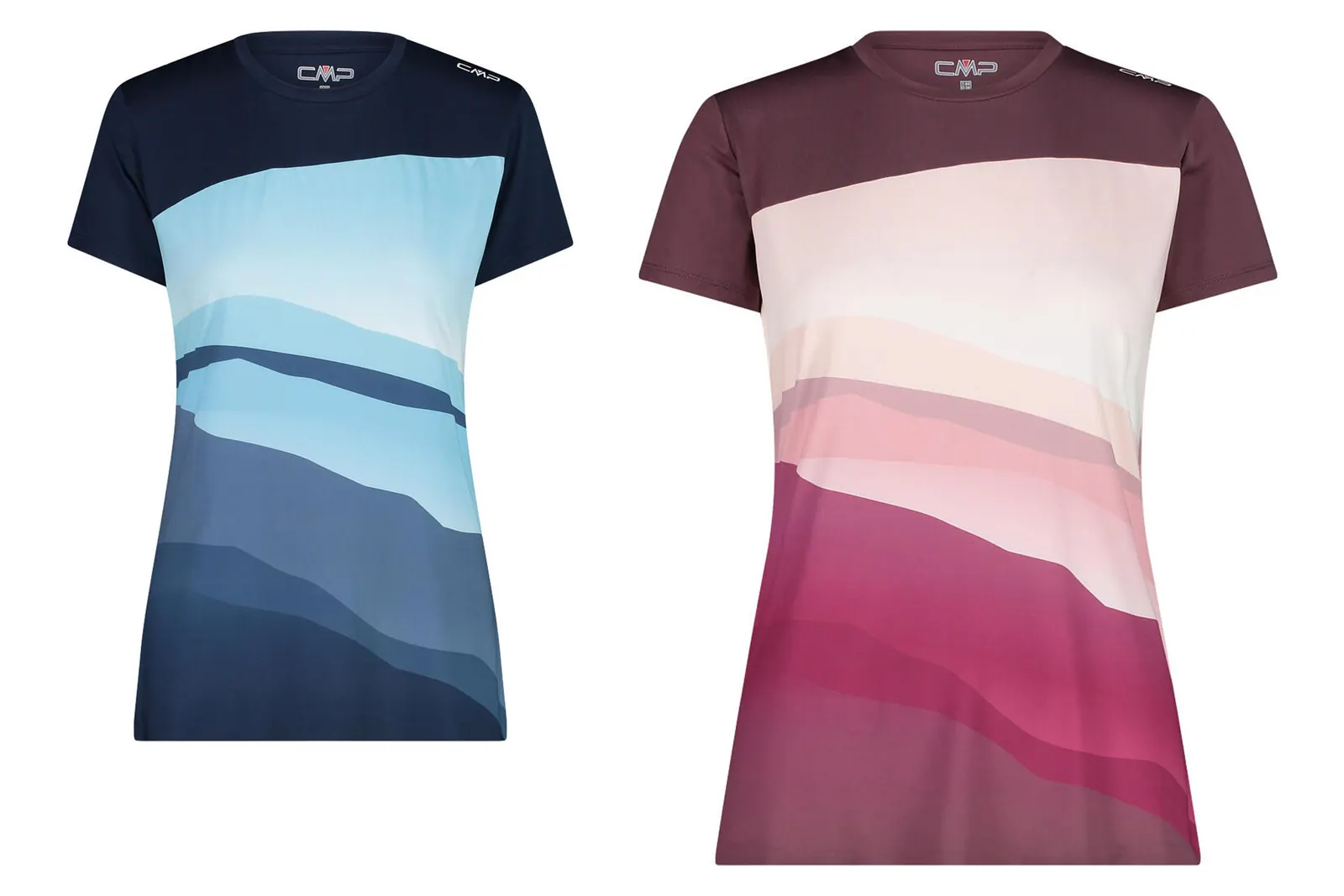 Zwei gemusterte CMP-Damenshirts in Blau und Bordeaux aus dem ursprünglichen Artikel