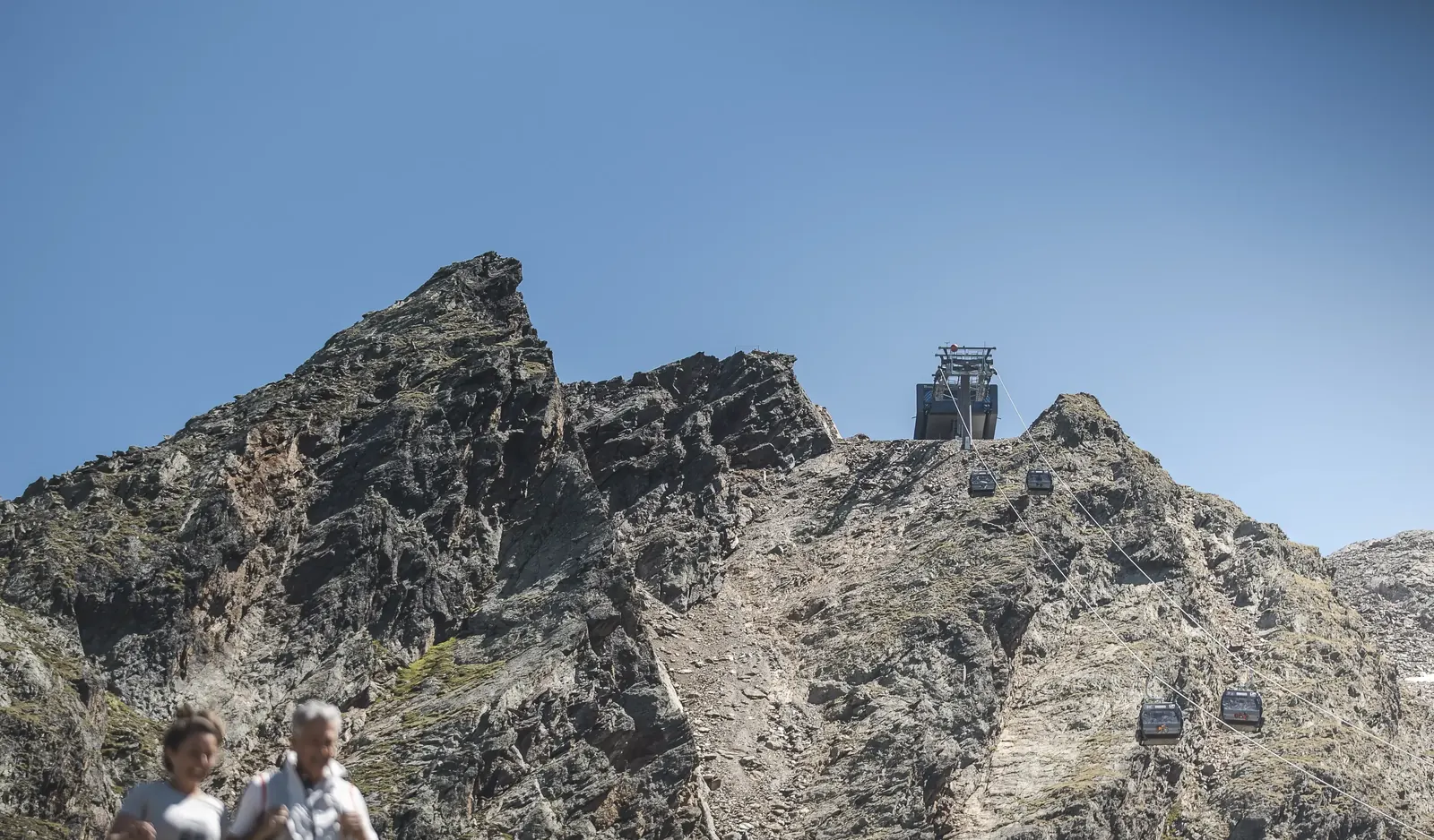 Kirchenkarbahn über felsigen Sommerhängen in Gurgl