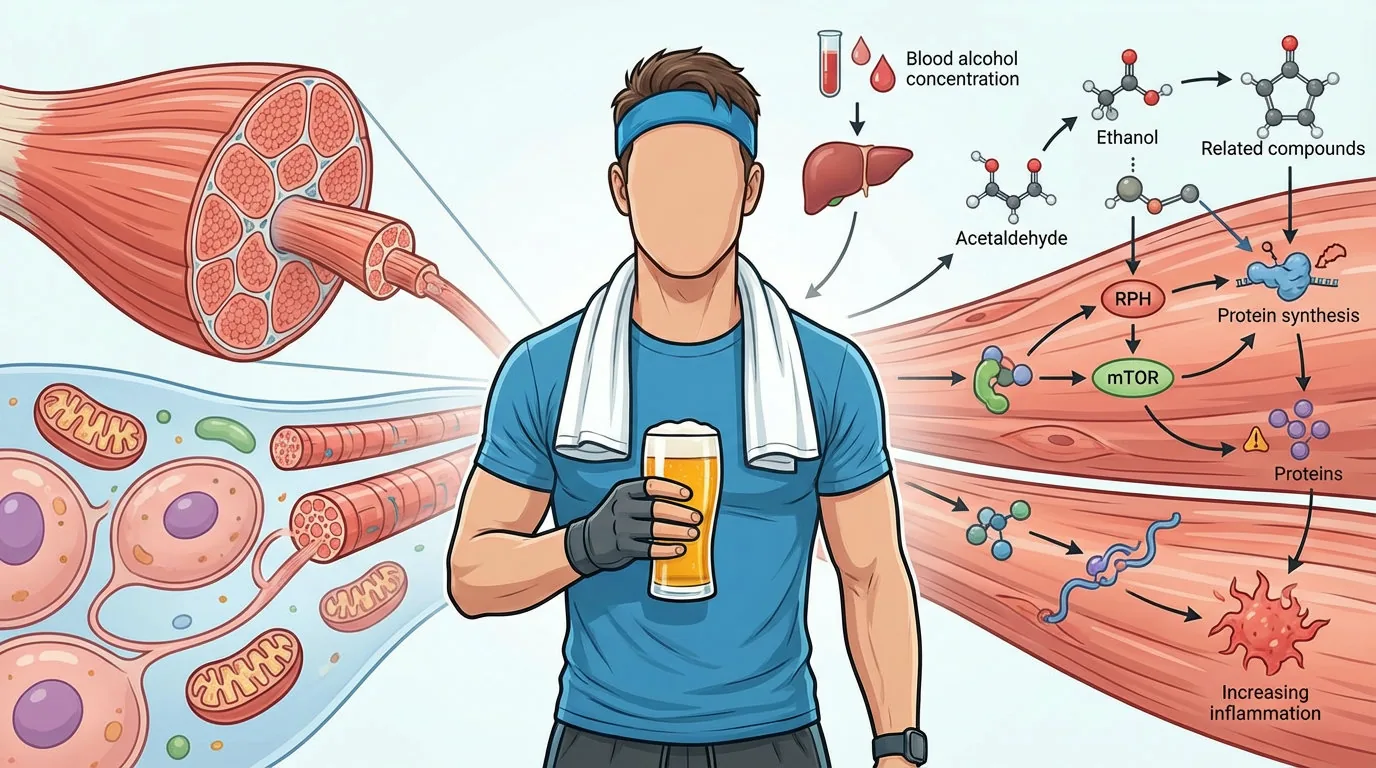 Illustration zeigt die Auswirkungen von Alkohol auf die Muskelregeneration nach dem Sport