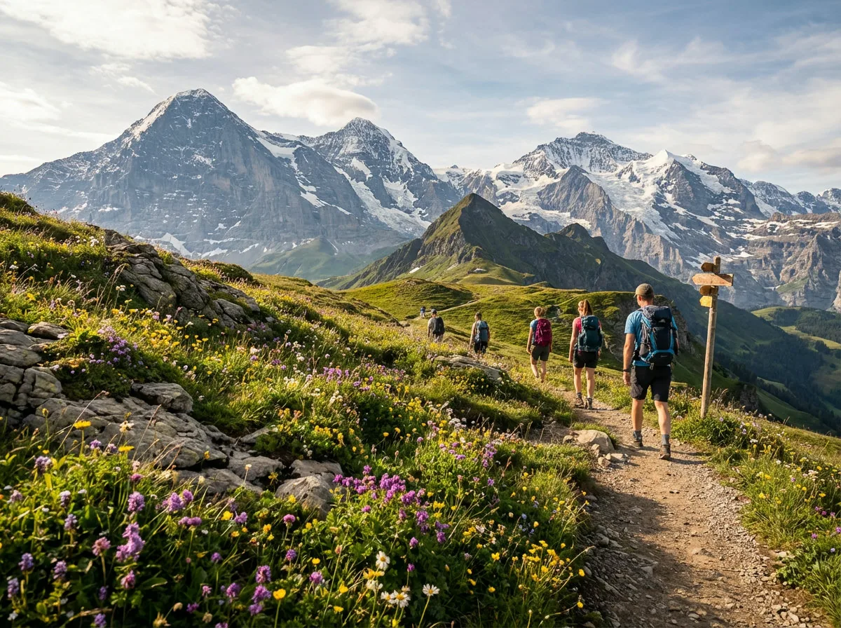 Schynige Platte Panoramaweg mit Blick auf Eiger, Mönch und Jungfrau