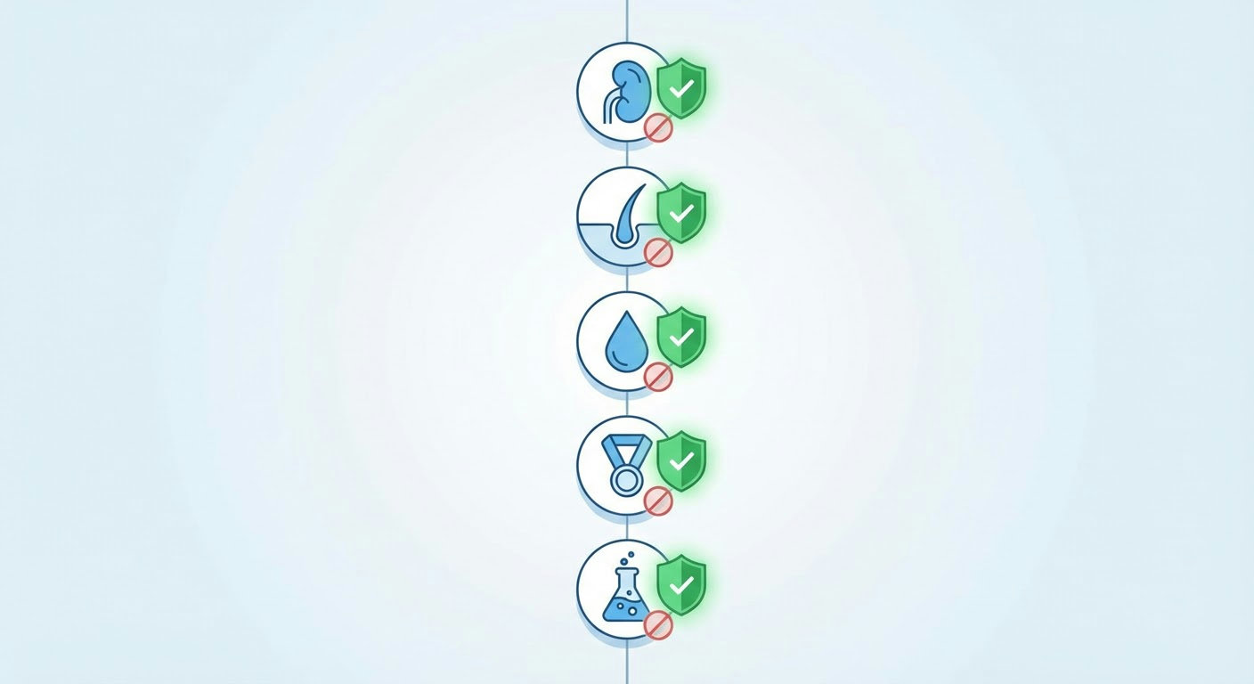 Infografik: Fünf Kreatin-Mythen widerlegt – Nieren, Haarausfall, Dehydrierung, Doping, Spezialformen