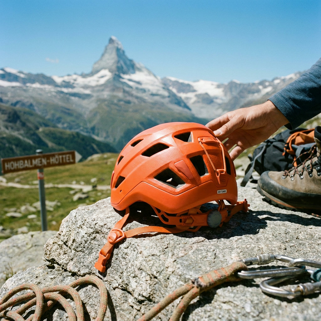 Kletterhelm auf Fels