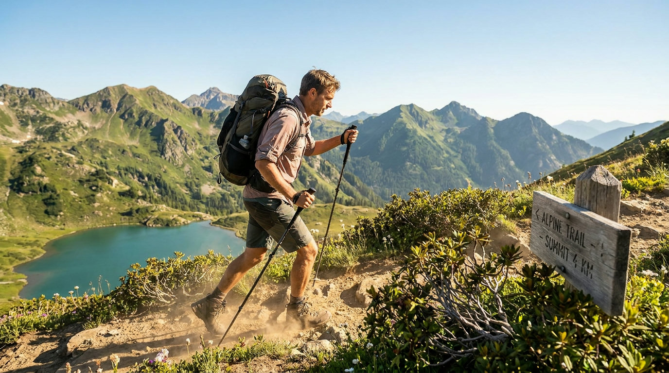 Carbon-Trekkingstöcke auf einer Almwiese