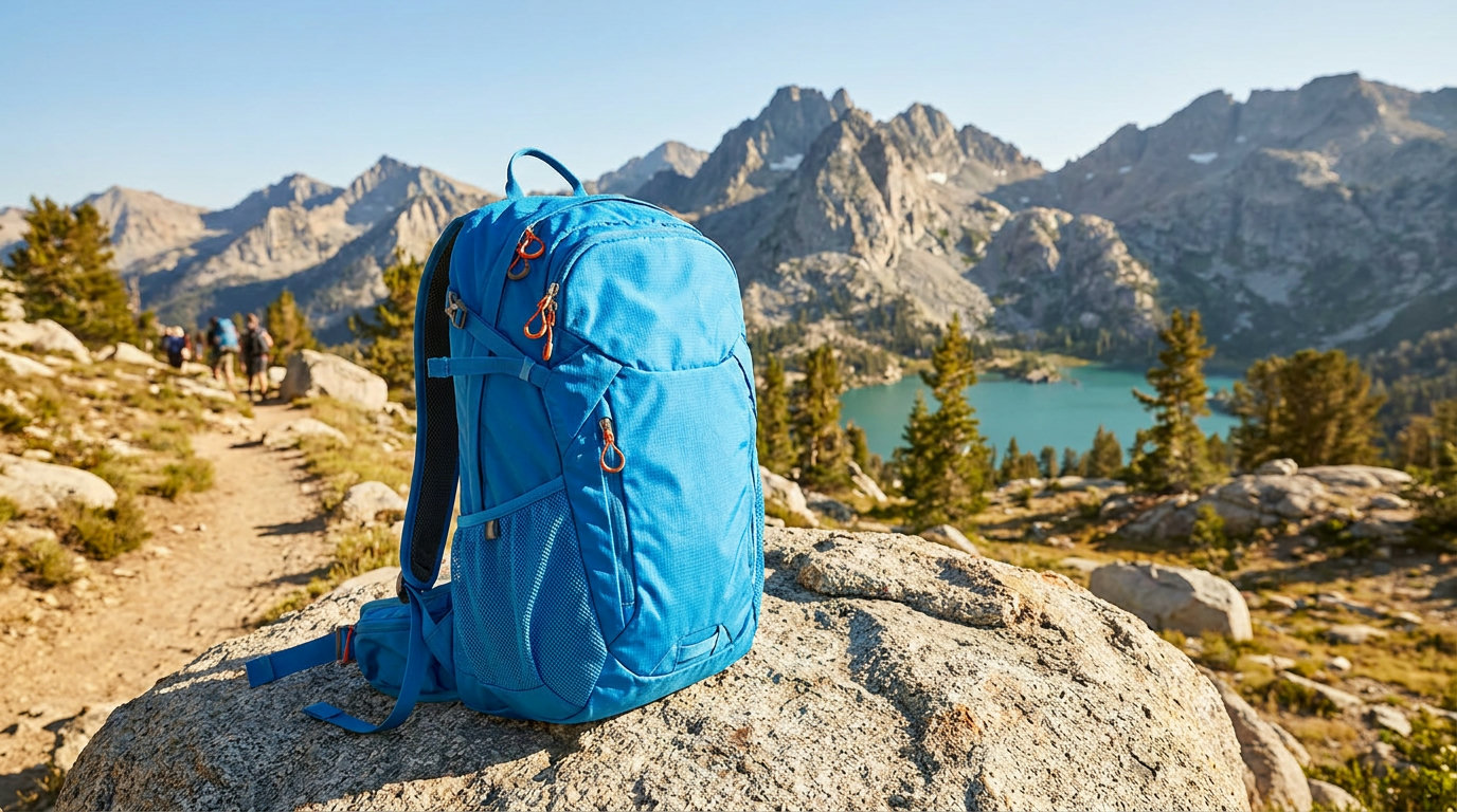 Kompakter Wanderrucksack auf einem Bergpfad