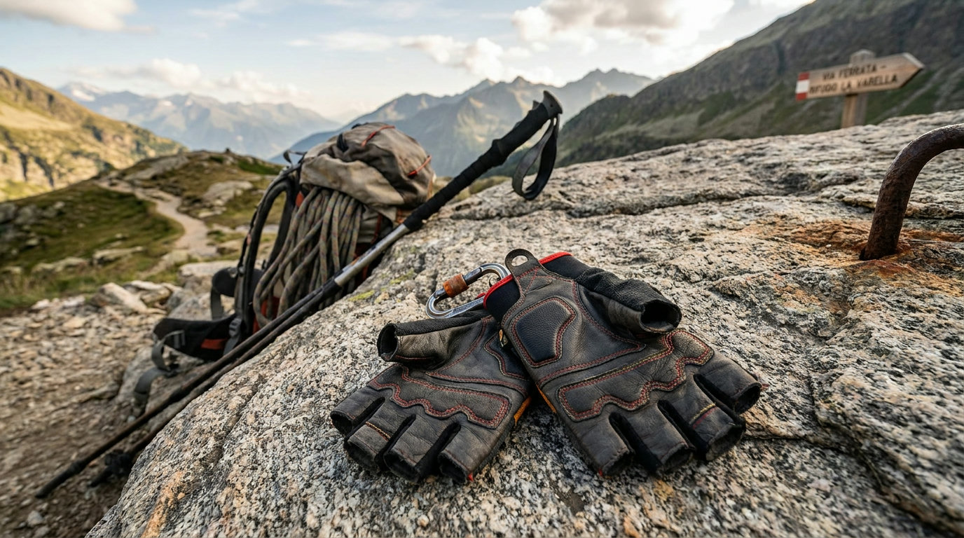 Moderne Klettersteighandschuhe auf Fels