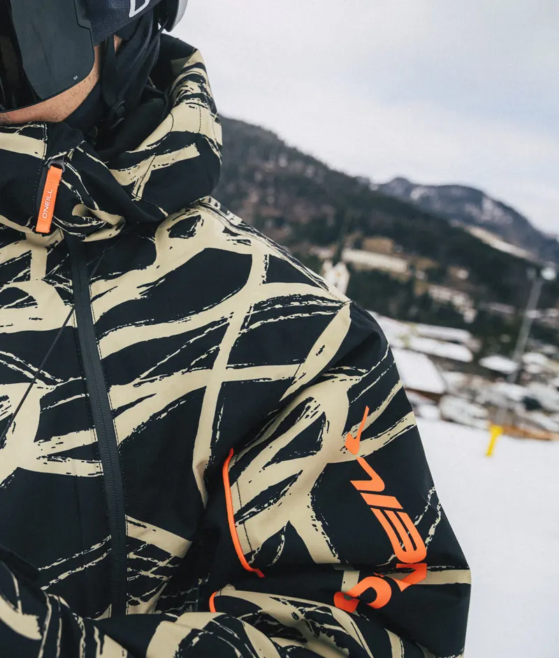 Sleeve of the O'Neill FWC'Play Asymmetric Snow Jacket with Snowtracks pattern and O'Neill lettering