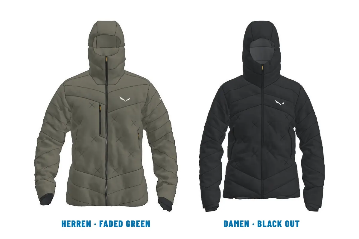 Salewa Ortles MED 4 RDS Down Jacket, Herrenmodell in faded green und Damenmodell in schwarz