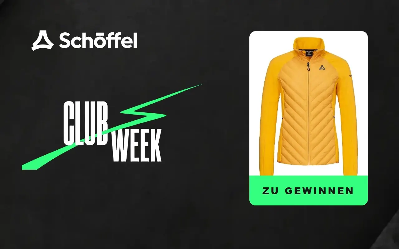 Schöffel Club Week: Logo, CLUB WEEK mit Blitz und Gewinn