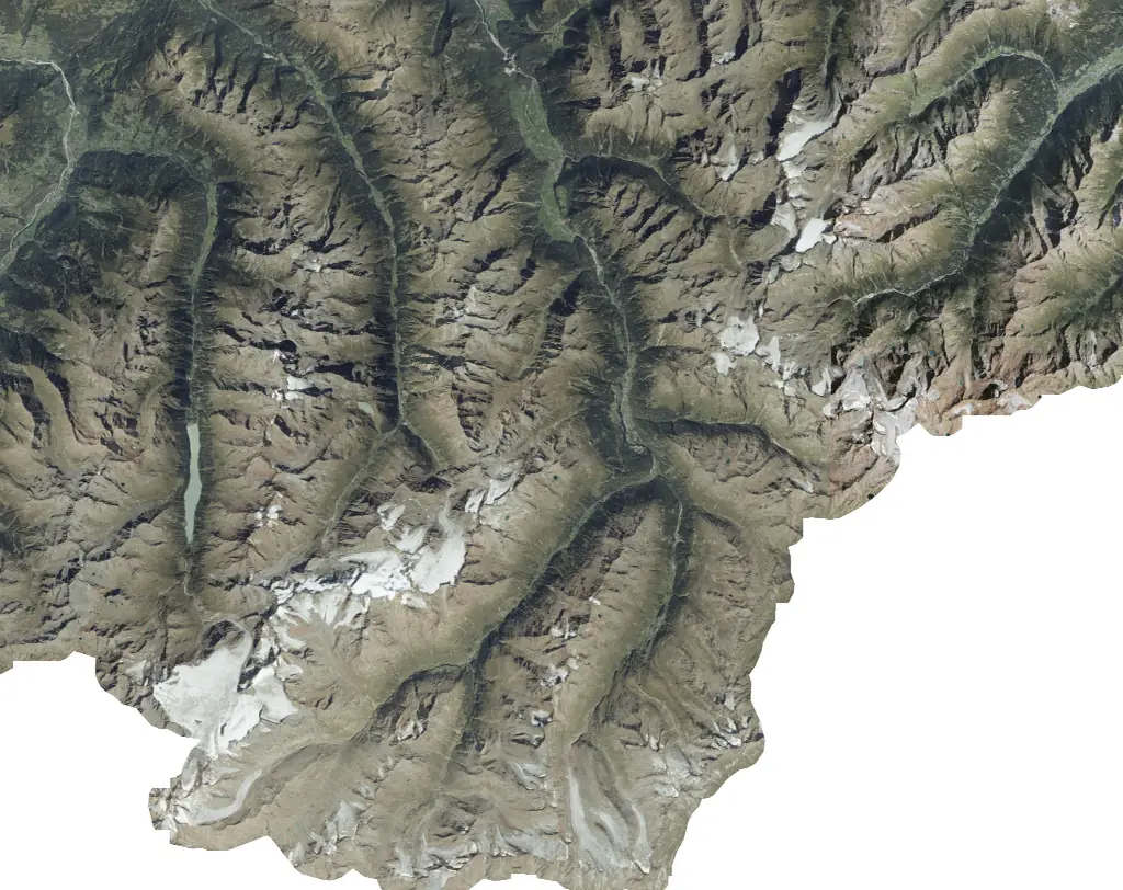 Luftbild des Ötztals bei Sölden
