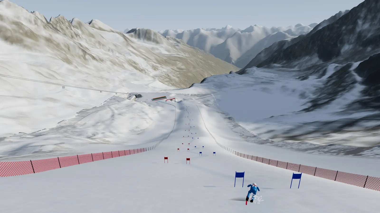 Blick über die Weltcup-Strecke am Rettenbachferner hinunter ins Zielstadion