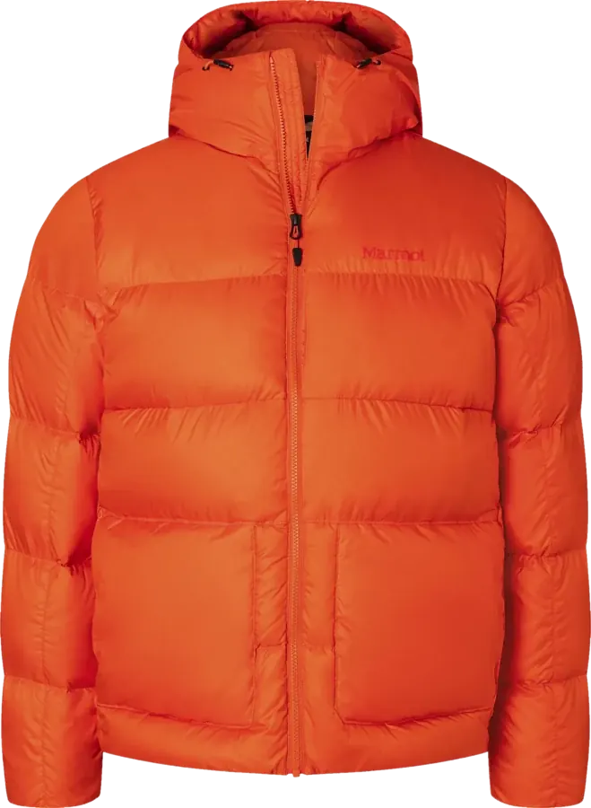 Orange down jacket by Marmot