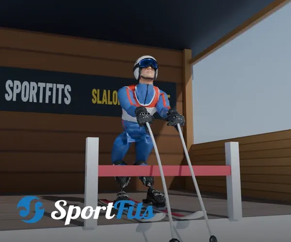 Szene aus dem Slalom-Spiel Sölden mit Läufer im Starthaus